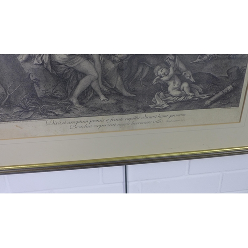 378 - French engraved print, in a glazed frame, 55 x 45cm