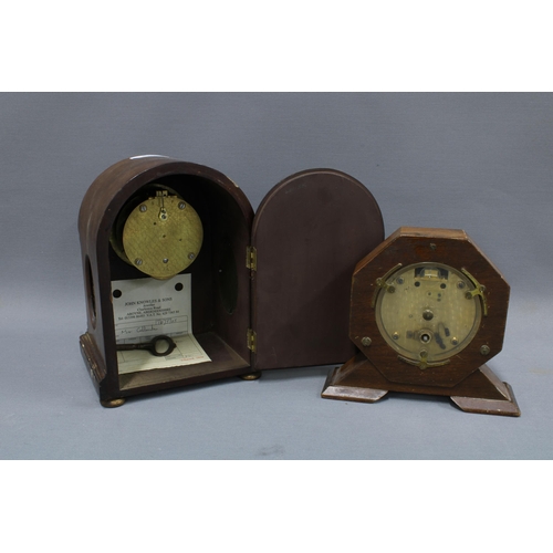 393 - Early 20th century Brook & Sons mantle clock, mahogany case with silvered dial and Roman numerals, 2... 