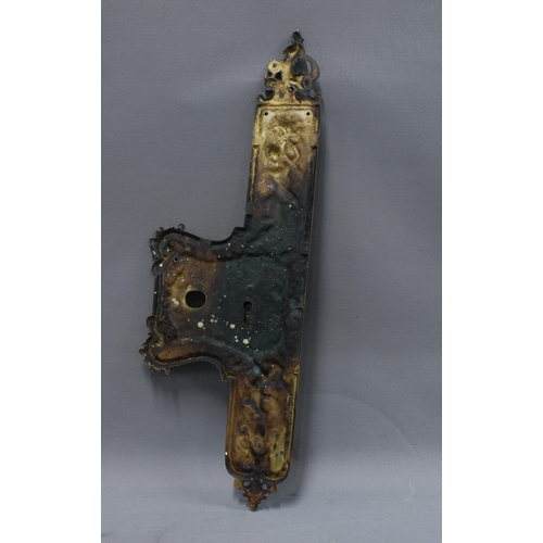 395 - Large gilt iron door plate with escutcheon, 56cm long