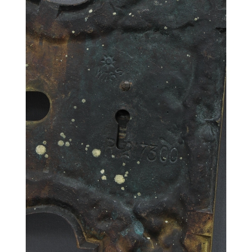 395 - Large gilt iron door plate with escutcheon, 56cm long