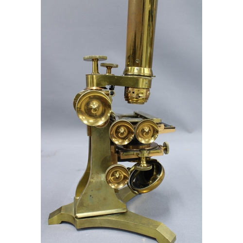 401 - 19th century lacquered brass microscope with a Wenham's Binocular  by Ross, London, together with va... 