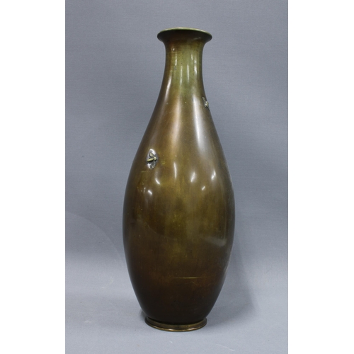 405 - Japanese bronze vase with iris pattern in relief, 38cm tall