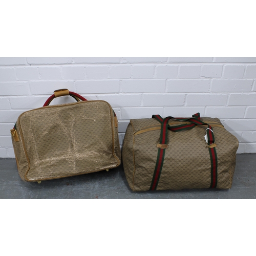 458 - Vintage Gucci canvas and leather weekend travel bag (worn exterior) with red and green braid togethe... 