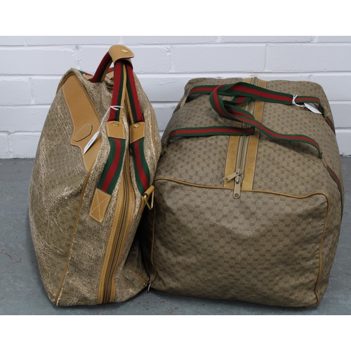 458 - Vintage Gucci canvas and leather weekend travel bag (worn exterior) with red and green braid togethe... 