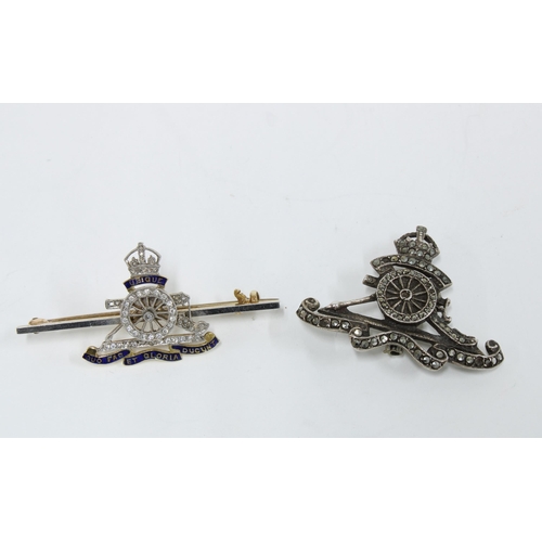 48 - 15ct gold  Royal Artillery Sweetheart Brooch, 4.5cm long and a Royal Artillery marcasite brooch