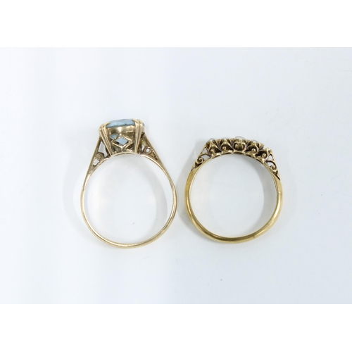 5 - 18ct ring, claw set with diamonds (size P) -one stone lacking - and a 9ct gold paste set dress ring ... 