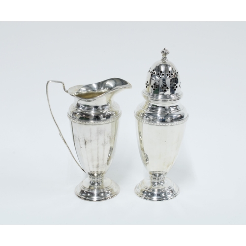 54 - George VI silver sugar castor and matching cream jug,  Birmingham 1937, in fitted box (2)