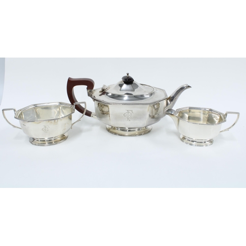 68 - George VI silver three piece teaset, Sheffield 1939 (3)