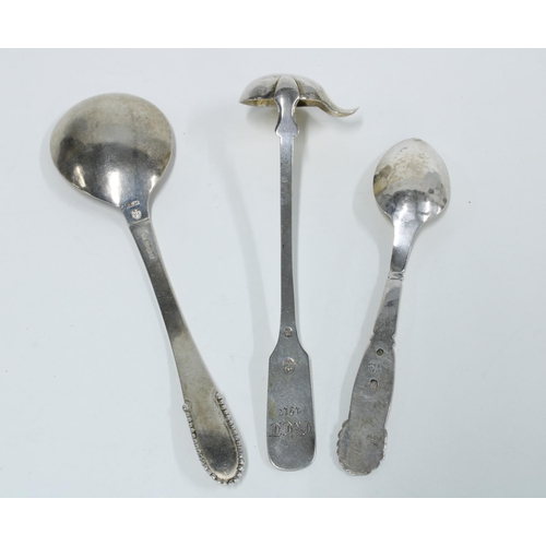 80 - Georg Jensen silver spoon with London import marks for 1930, 14cm, with another Danish silver spoon ... 