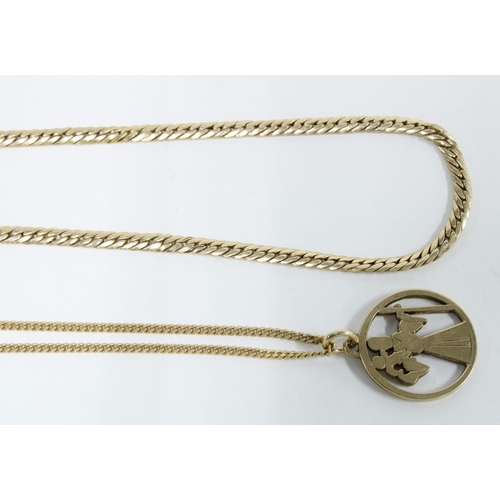 85 - 9ct gold necklace with a 9ct gold St Christopher pendant together with a 9ct gold herringbone chain ... 