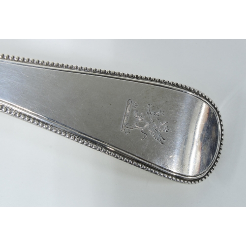 90 - George III silver soup ladle, Old English pattern and bead edged, makers mark WW,  London, 1797,  34... 