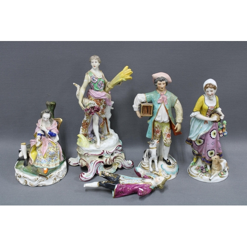 198 - Collection of 19th century porcelain figures to include a male and female gold anchor pair with iris... 