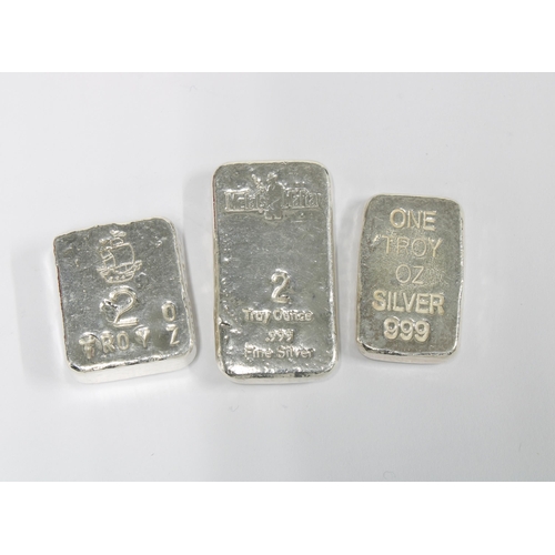 11 - Two 2oz and one 1oz pure silver bars (3)