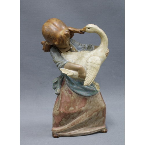 124 - Lladro Gres figure of a girl with a goose, 25cm