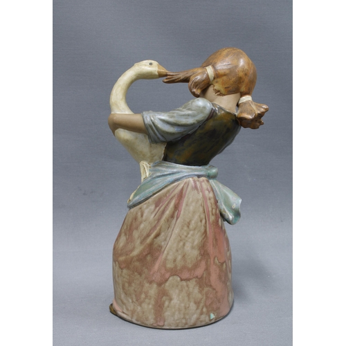 124 - Lladro Gres figure of a girl with a goose, 25cm