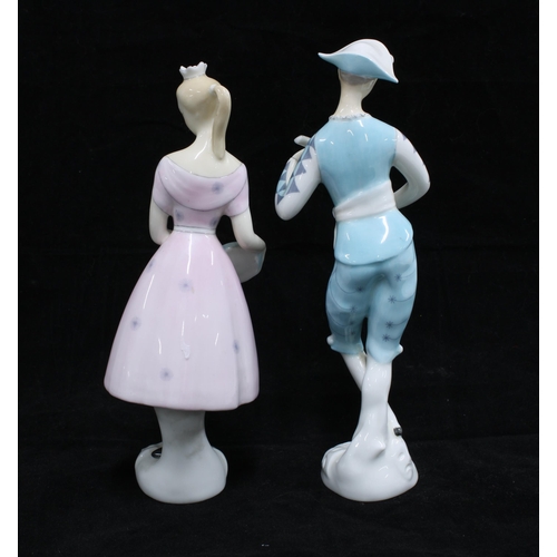 127 - Royal Doulton figures Columbine HN2185 & Harlequin HN2186, 19cm  (2)