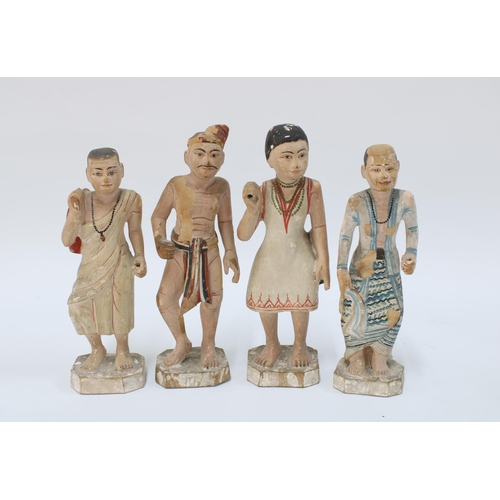 151 - Set of eight South East Asian standing figures on square canted bases, (8)