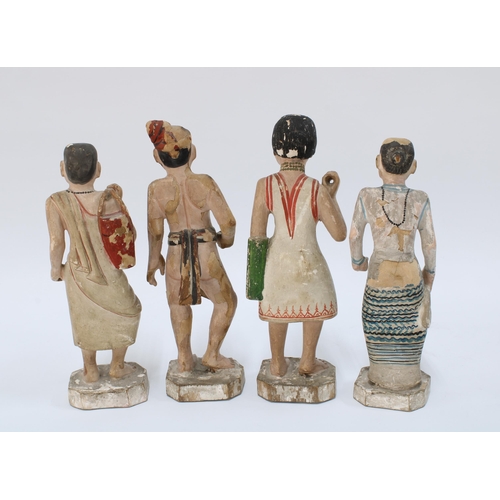 151 - Set of eight South East Asian standing figures on square canted bases, (8)