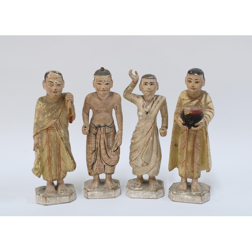 151 - Set of eight South East Asian standing figures on square canted bases, (8)