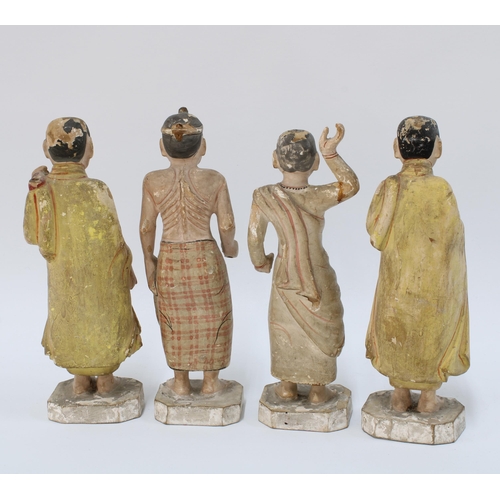 151 - Set of eight South East Asian standing figures on square canted bases, (8)