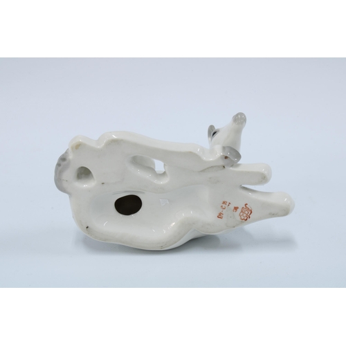 158 - Russian porcelain figure of a white glazed horse, red printed backstamp, likely Lomonosov, 14cm long