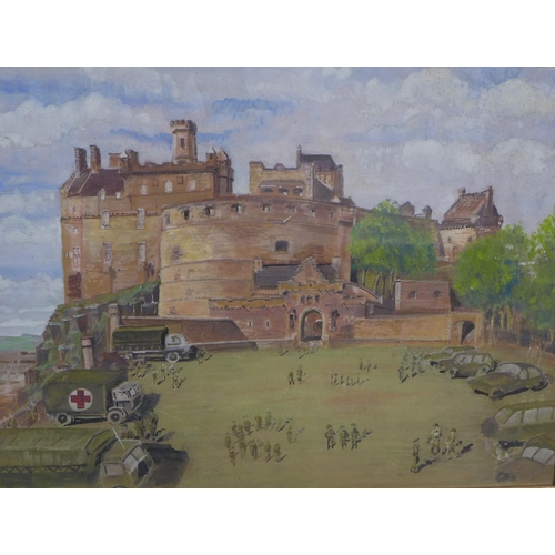 162 - Early 20th century school - Troops Gathering at Edinburgh Castle, gouache & watercolour on paper, ap... 