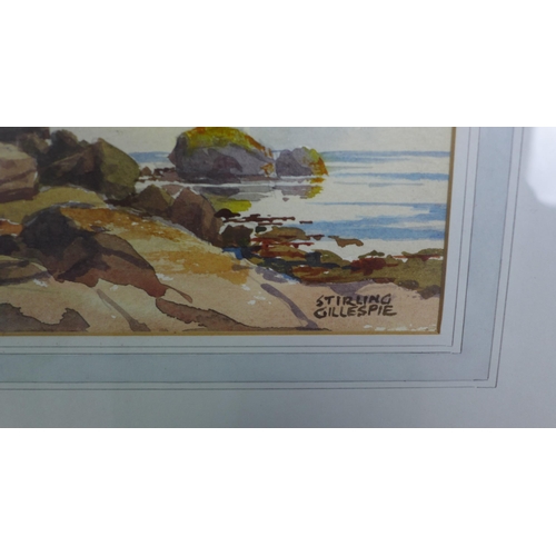 164 - Stirling Gillespie (Scottish 1908 - 1993) Kerrycroy Shore (Bute), watercolour, signed, framed under ... 