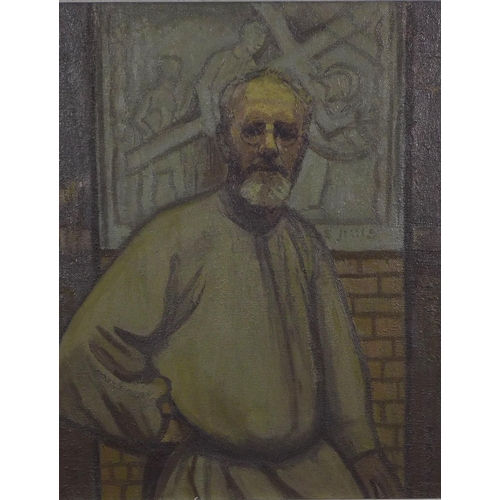 166 - Russell, half length portrait, sitter believed to be  Eric Gill, oil on canvas, signed indistinctly,... 