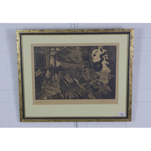 169 - P. Standen, 'Demolition' etching, signed and dated '89, framed under glass, 45 x 30