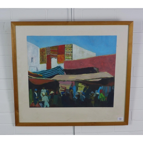 170 - Gerry McGowan, (Scottish)  'Moroccan Market', oil on card, signed and dated 1999, framed under glass... 