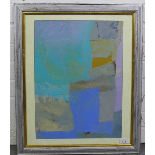 173 - Contemporary school abstract oil on card, signed indistinctly and dated '99, framed under glass, 35 ... 