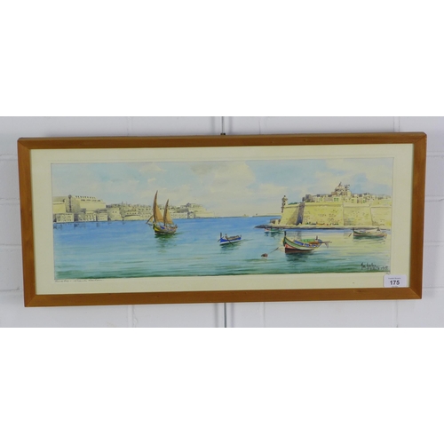 175 - Joseph Galia (Malta, 1904-1985) Grand Harbour, watercolour, signed and dated Malta 1917, also titled... 