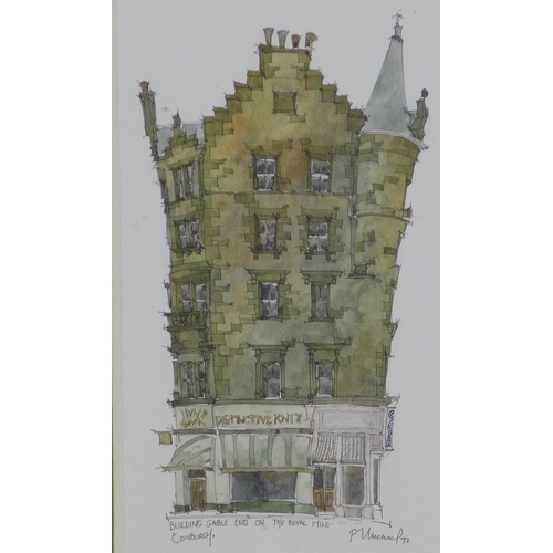 177 - Peter Michael, 'Building Gable End on Royal Mile', watercolour, signed and dated '92 with an Open Ey... 