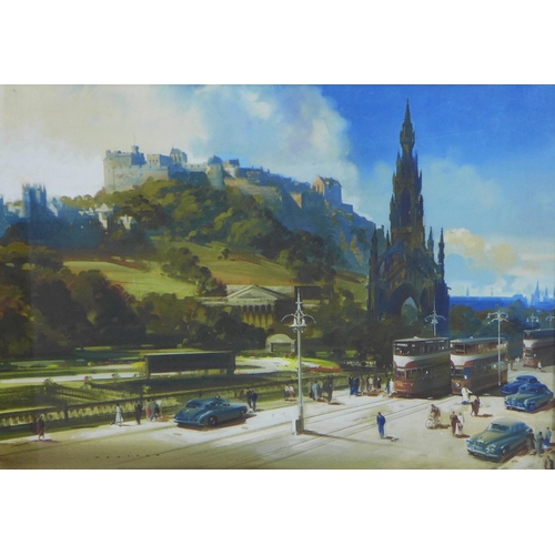 179 - After Wootton, a coloured print of Princes Street with view of Edinburgh Castle, framed under glass,... 