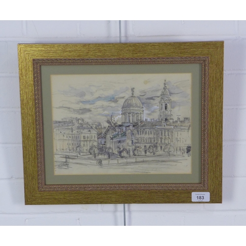 183 - 19th century watercolour on paper of a European City, apparently unsigned, framed under glass, 29 x ... 