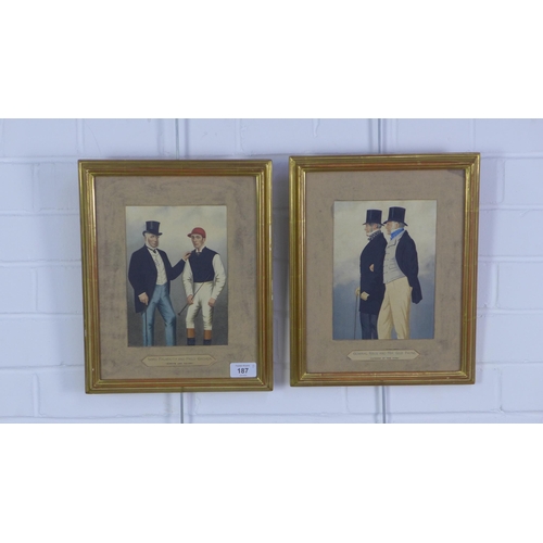 187 - Two early 20th century painted over prints to include 'Father of the turf' and Honor and Talent', bo... 