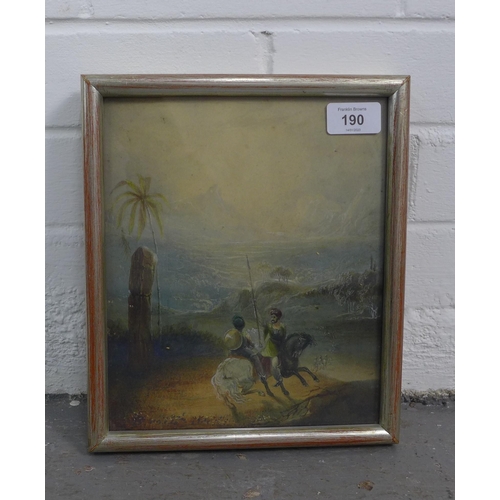 190 - 19th century watercolour with two figures on horseback, apparently unsigned, framed under glass, 20 ... 