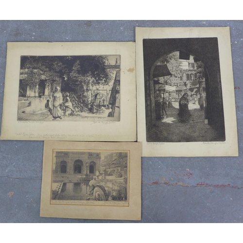 191 - Frank Clinger Scallan, a group of three early 20th century etchings of India, unframed, (3)