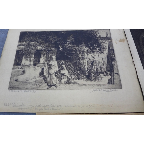 191 - Frank Clinger Scallan, a group of three early 20th century etchings of India, unframed, (3)