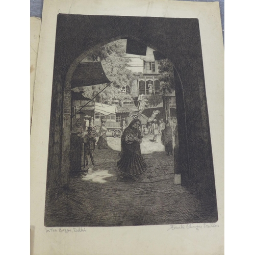 191 - Frank Clinger Scallan, a group of three early 20th century etchings of India, unframed, (3)