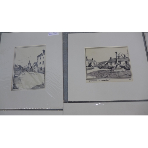 194 - Six early 20th century ink sketches of Cumberland and two others, all unframed (8)