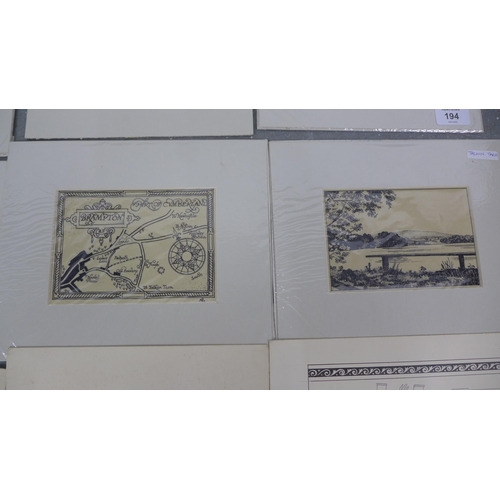 194 - Six early 20th century ink sketches of Cumberland and two others, all unframed (8)