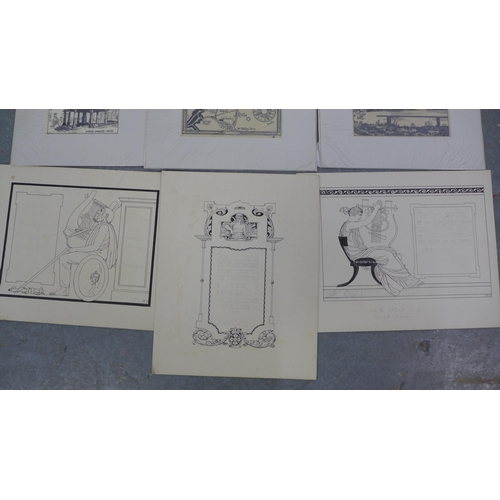 194 - Six early 20th century ink sketches of Cumberland and two others, all unframed (8)