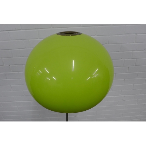 207 - Vintage chrome standard lamp with a green Guzzini style shade. 140 x 42cm.