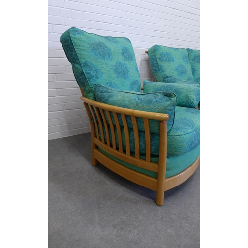 218 - Ercol light elm Renaissance three piece lounge suite comprising a two seater settee and two armchair... 