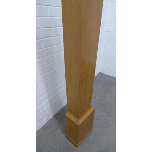 221 - Art Deco light oak Grandmother clock, retailed by Wilson & Sharp of Edinburgh, 147 x 23cm