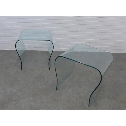 222 - Pair of curved glass lamp / side tables, 56 x 60 x 50cm (2) (one with small chip)