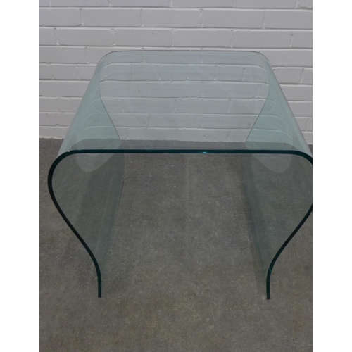 222 - Pair of curved glass lamp / side tables, 56 x 60 x 50cm (2) (one with small chip)