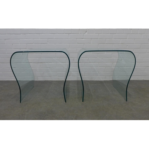 222 - Pair of curved glass lamp / side tables, 56 x 60 x 50cm (2) (one with small chip)