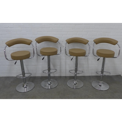 223 - Set of four contemporary chrome and vinyl upholstered bar stools, 104 x 52cm  (4)